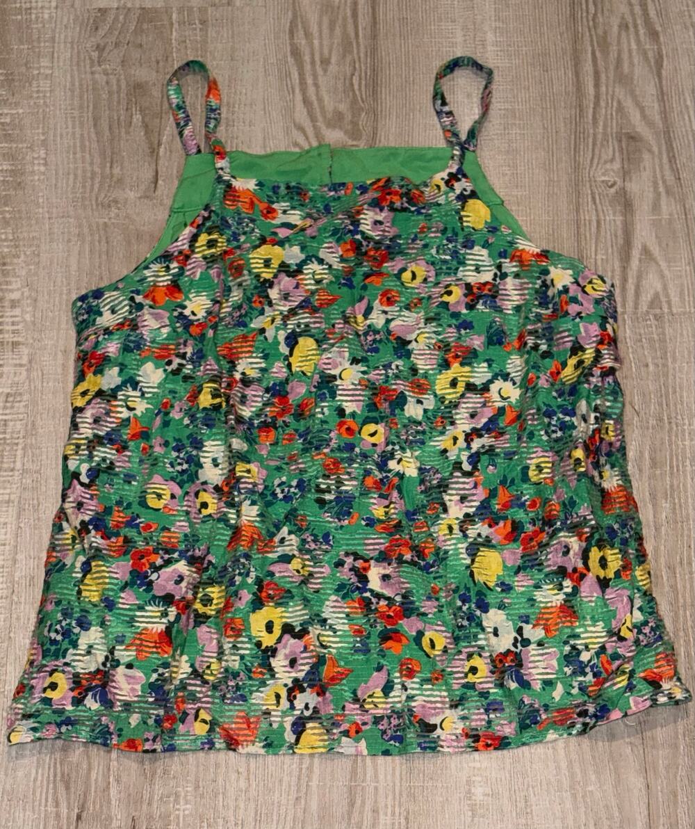 Anthropologie Maeve Quinn Floral Textured Cami Tank Top Size 8 Cut out Back